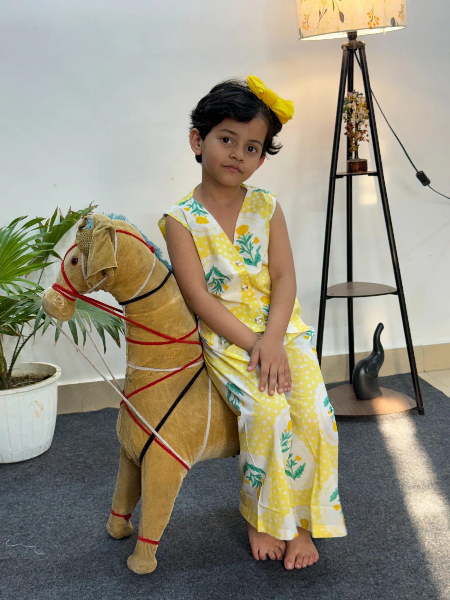 Little Sunshine Yellow Floral Cotton Co-ord Set for Girls