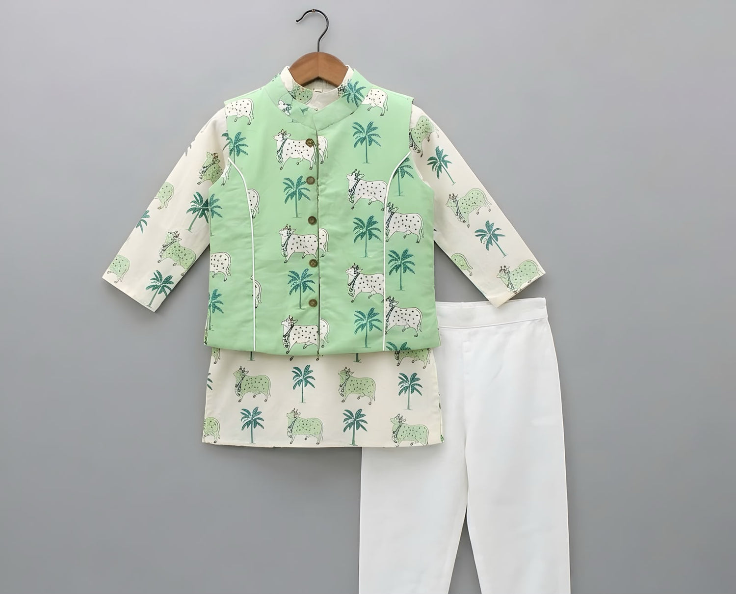Mint Green Palm Print Pure Cotton kurta pajama Set