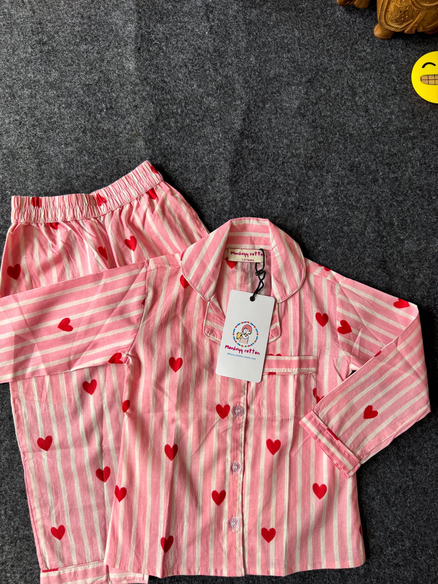 Pink Heart Stripe Cotton nightwear Set