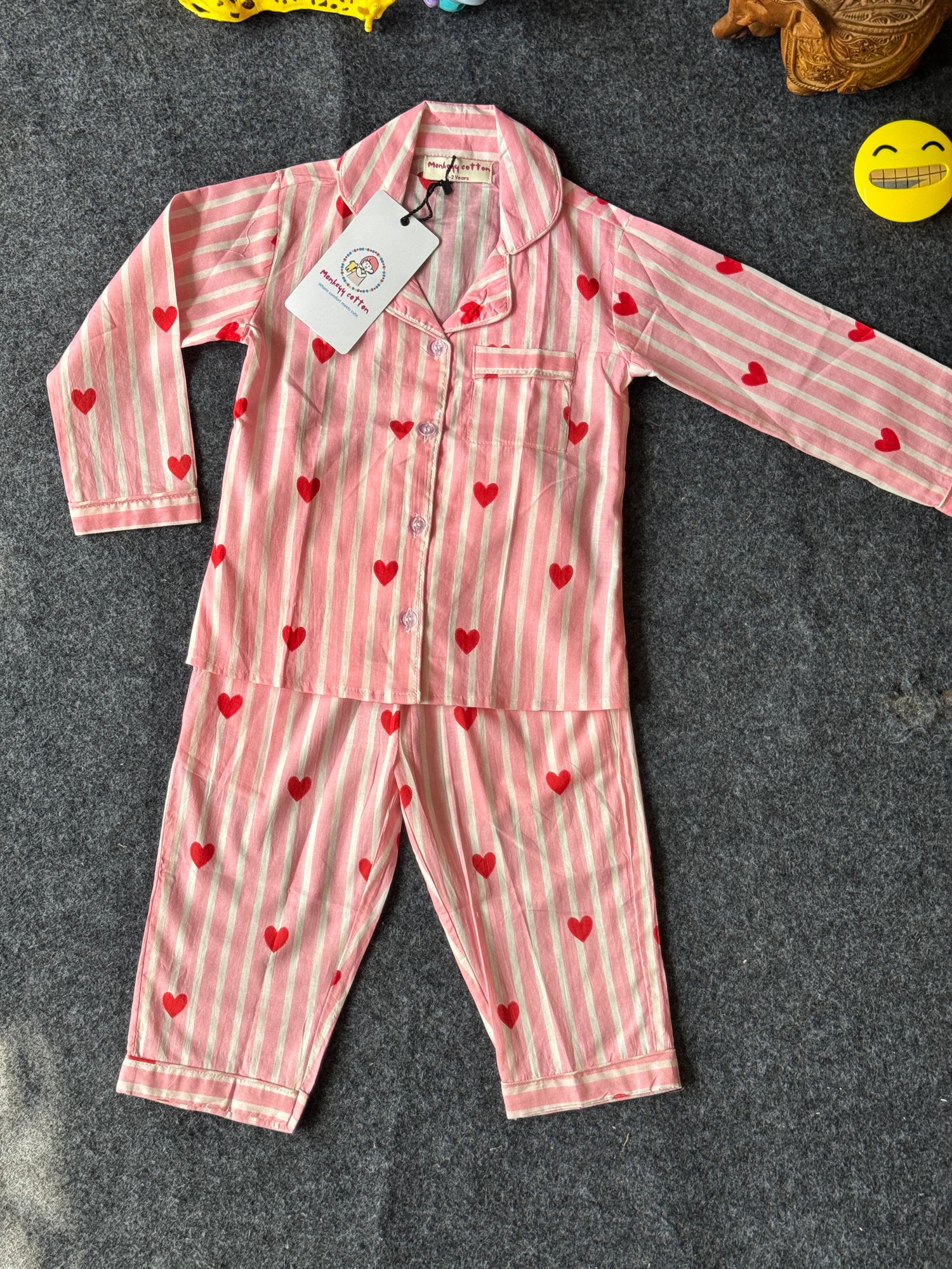Pink Heart Stripe Cotton nightwear Set
