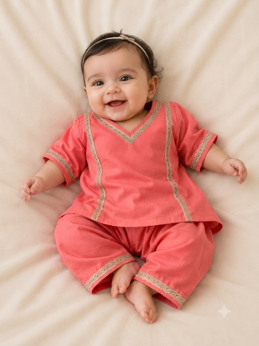 Coral Blossom Pure Cotton Kurta & Pants