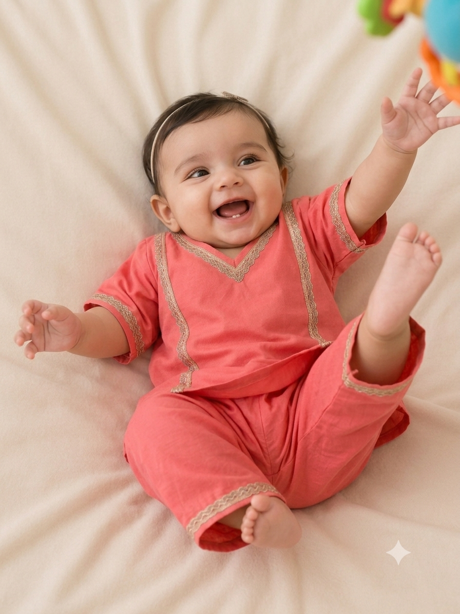 Coral Blossom Pure Cotton Kurta & Pants