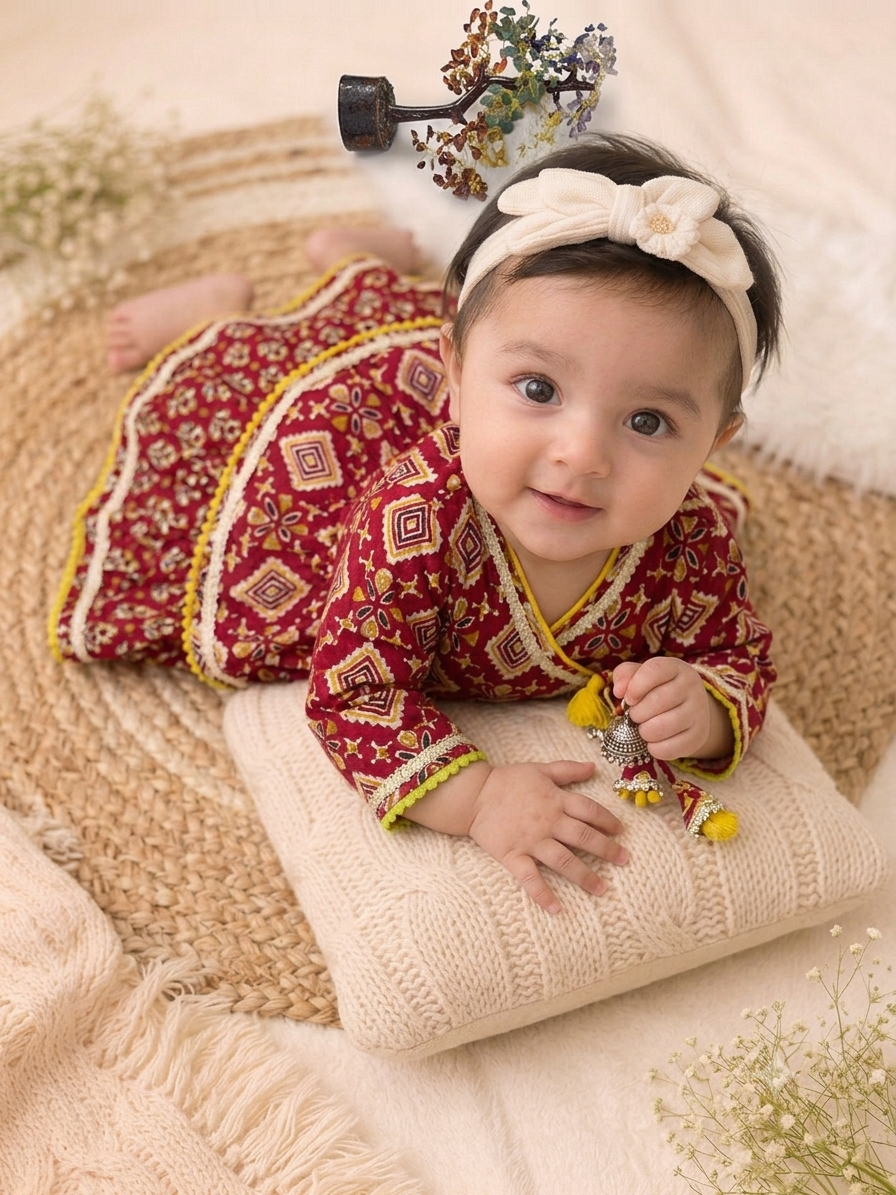 Pure Cotton Indigo Bandhani Angrakha Peplum with Ghaghra Set