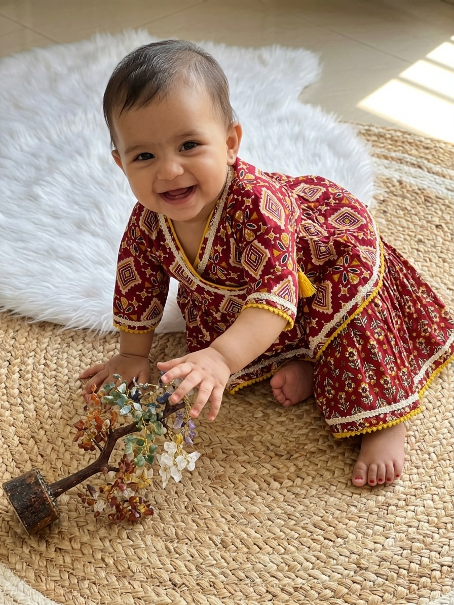Pure Cotton Indigo Bandhani Angrakha Peplum with Ghaghra Set