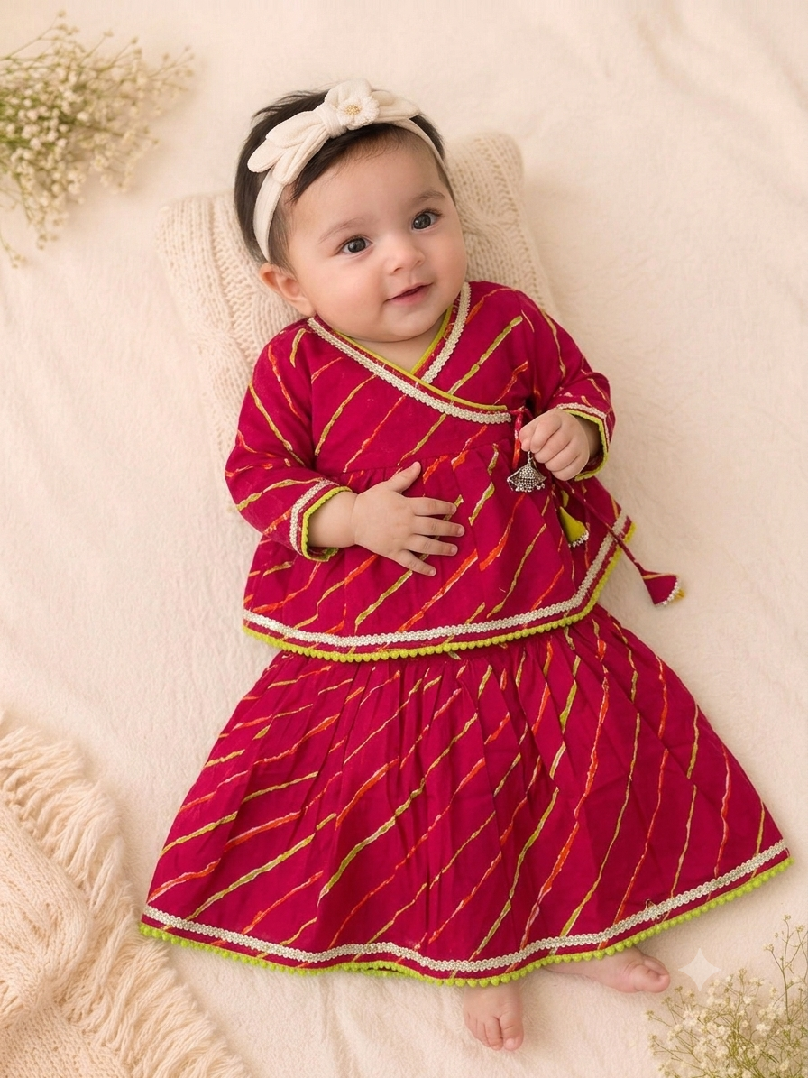 Pure Cotton Leheriya Print Angrakha Peplum with Ghaghra Set