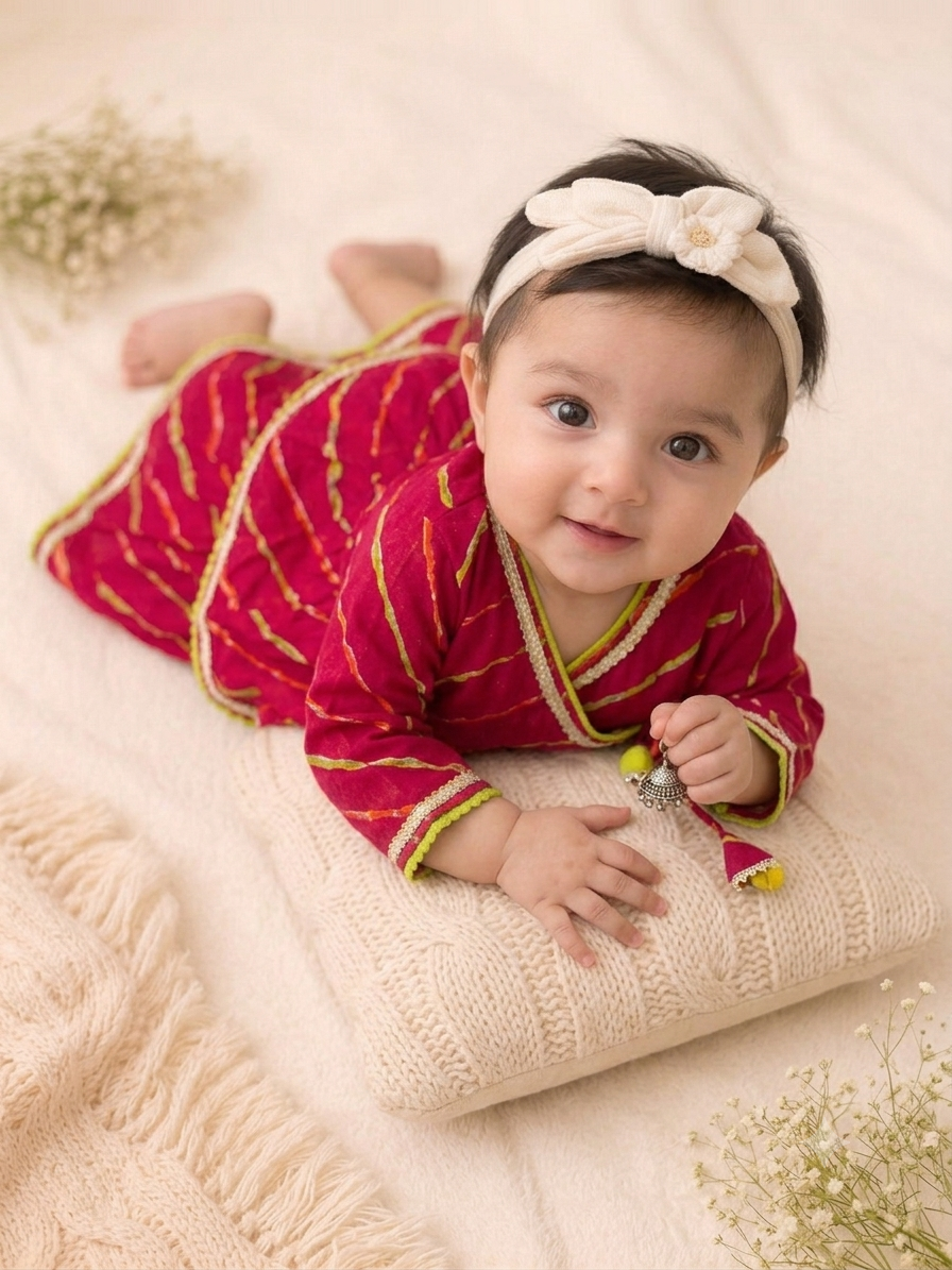 Pure Cotton Leheriya Print Angrakha Peplum with Ghaghra Set