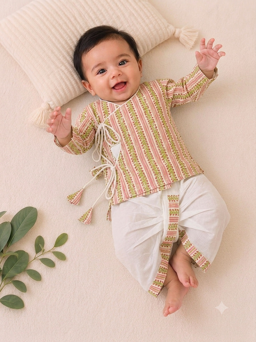 Rose Stripe Pure Cotton Infant Ethnic Set
