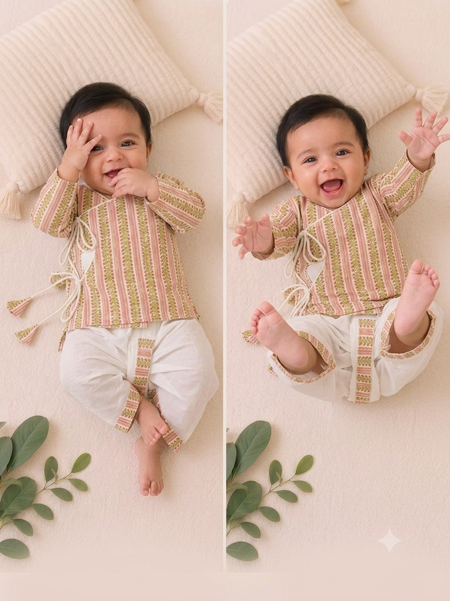 Rose Stripe Pure Cotton Infant Ethnic Set