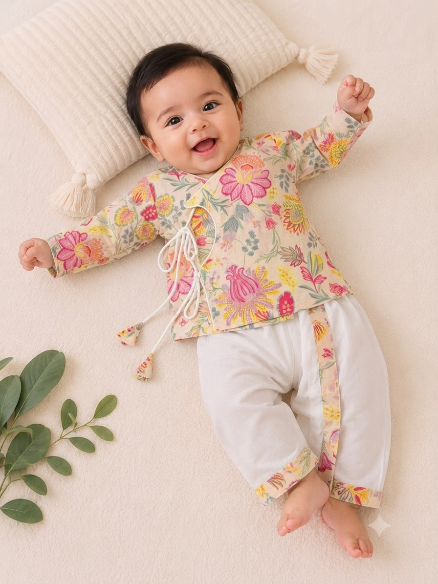 Blooming Floral Pure Cotton Angrakha Set