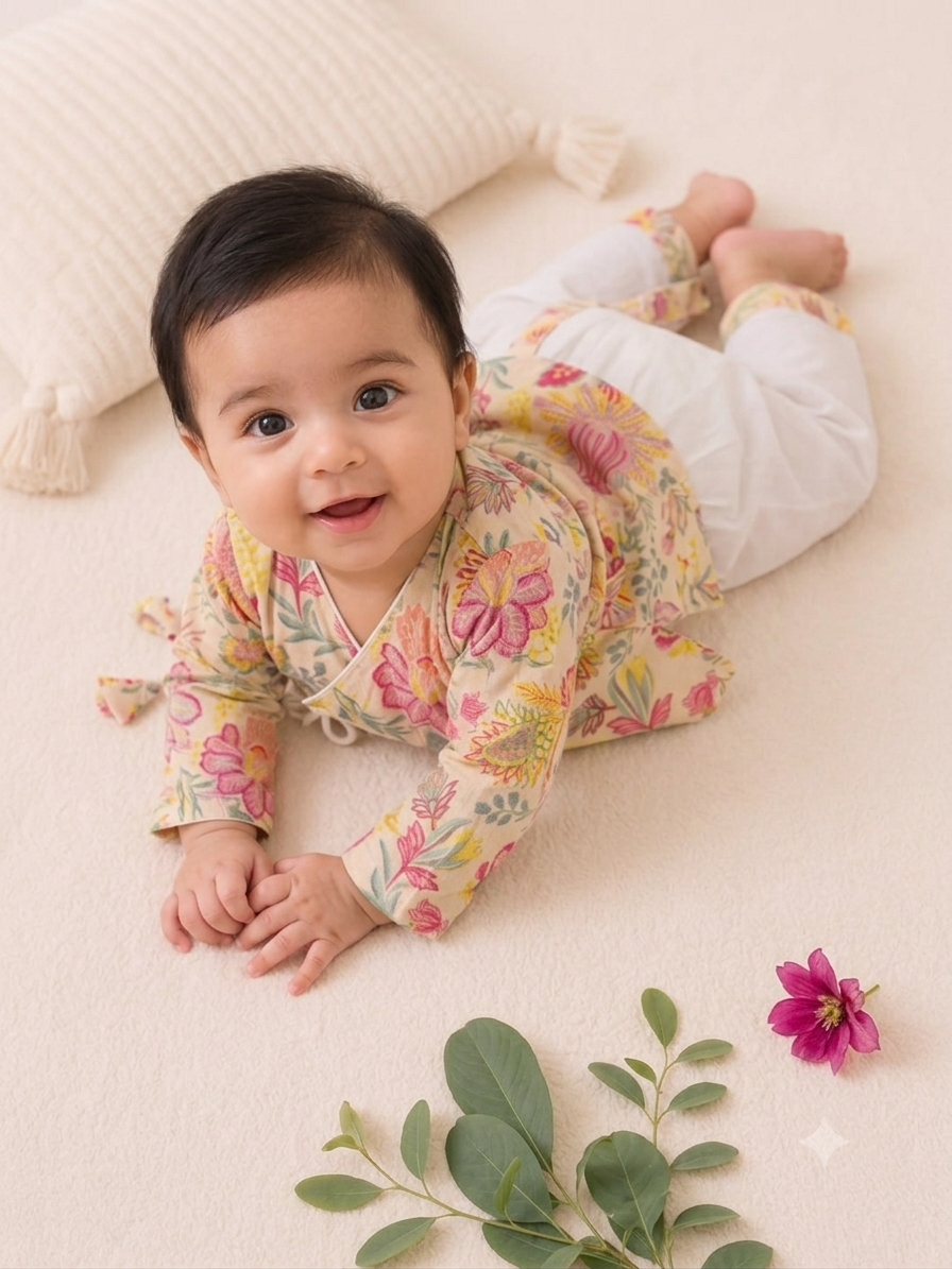 Blooming Floral Pure Cotton Angrakha Set