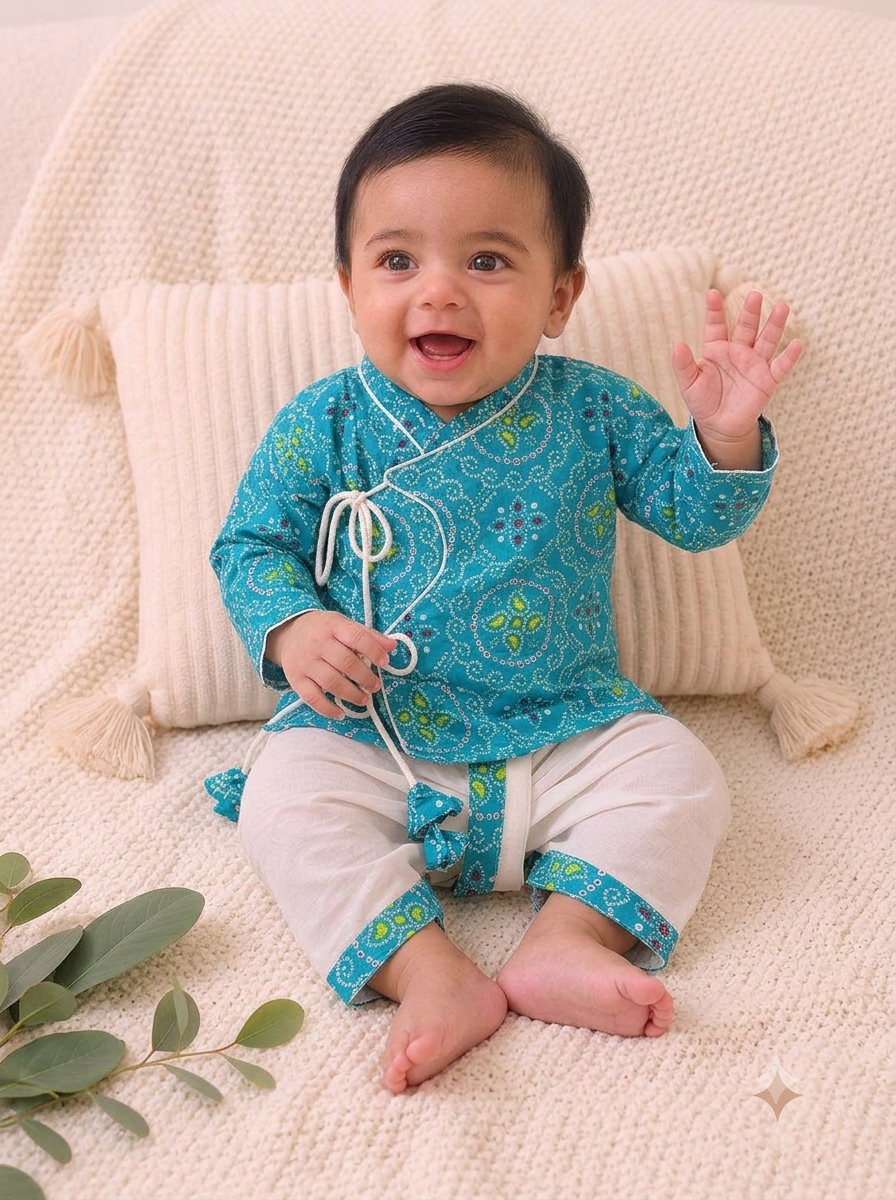 Pure Cotton Blue Bandhani Angrakha Set