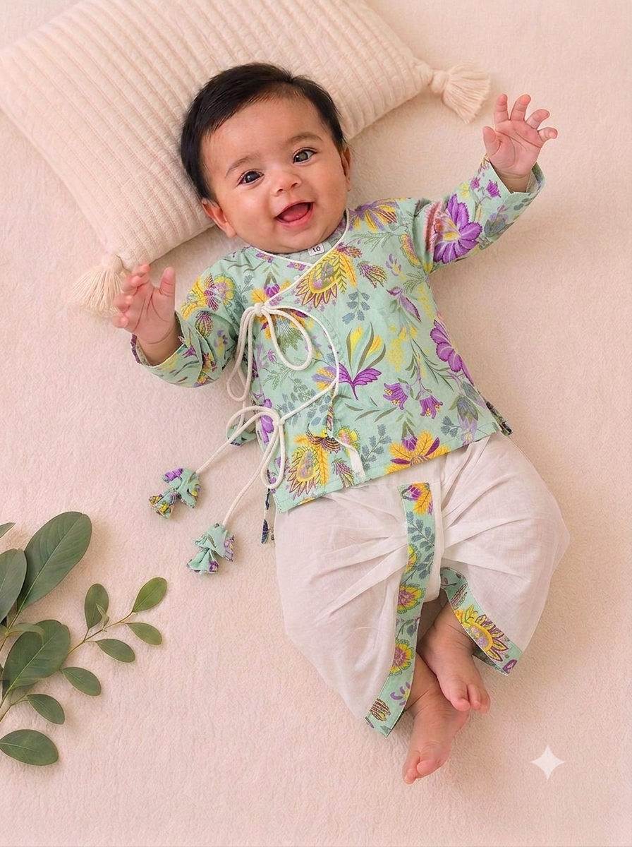 Lavender Bloom Sage Baby Dhoti Kurta