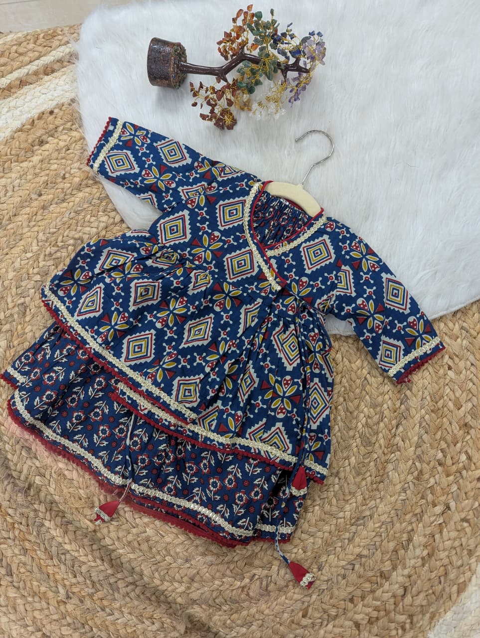 Pure Cotton Indigo Bandhani Angrakha Peplum with Ghaghra Set