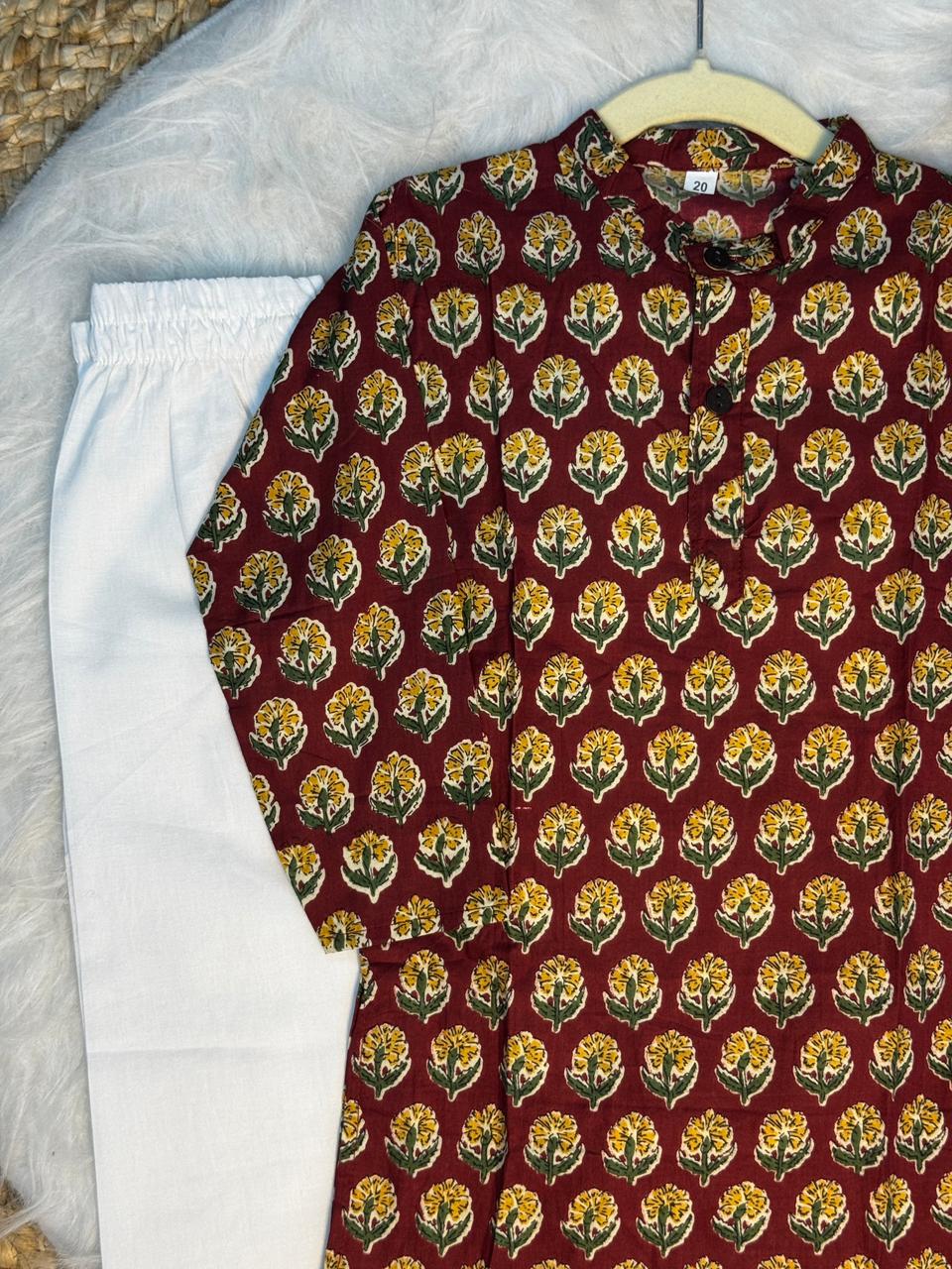 kurta pajama flowe print mehroon