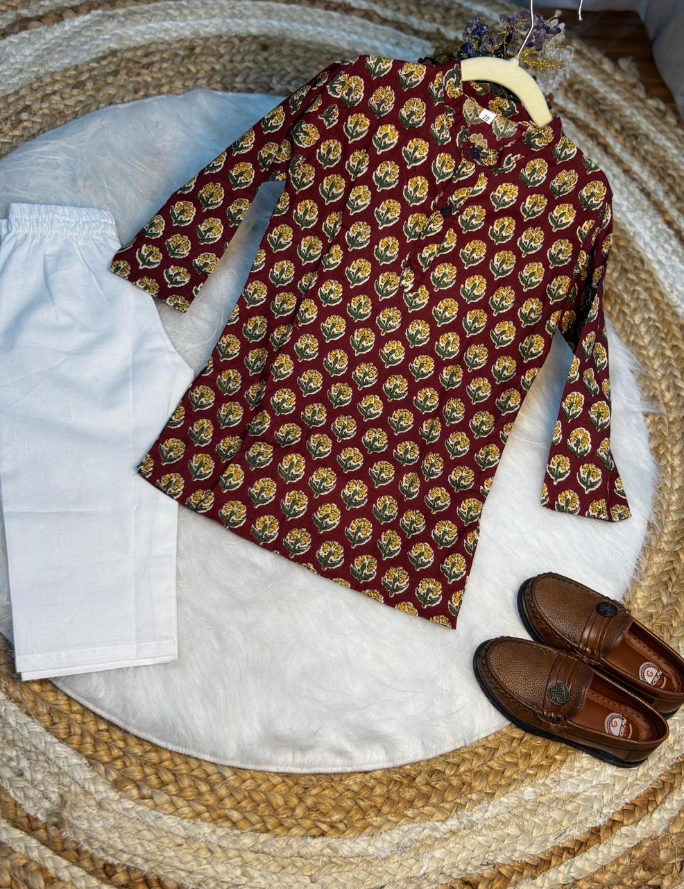 kurta pajama flowe print mehroon