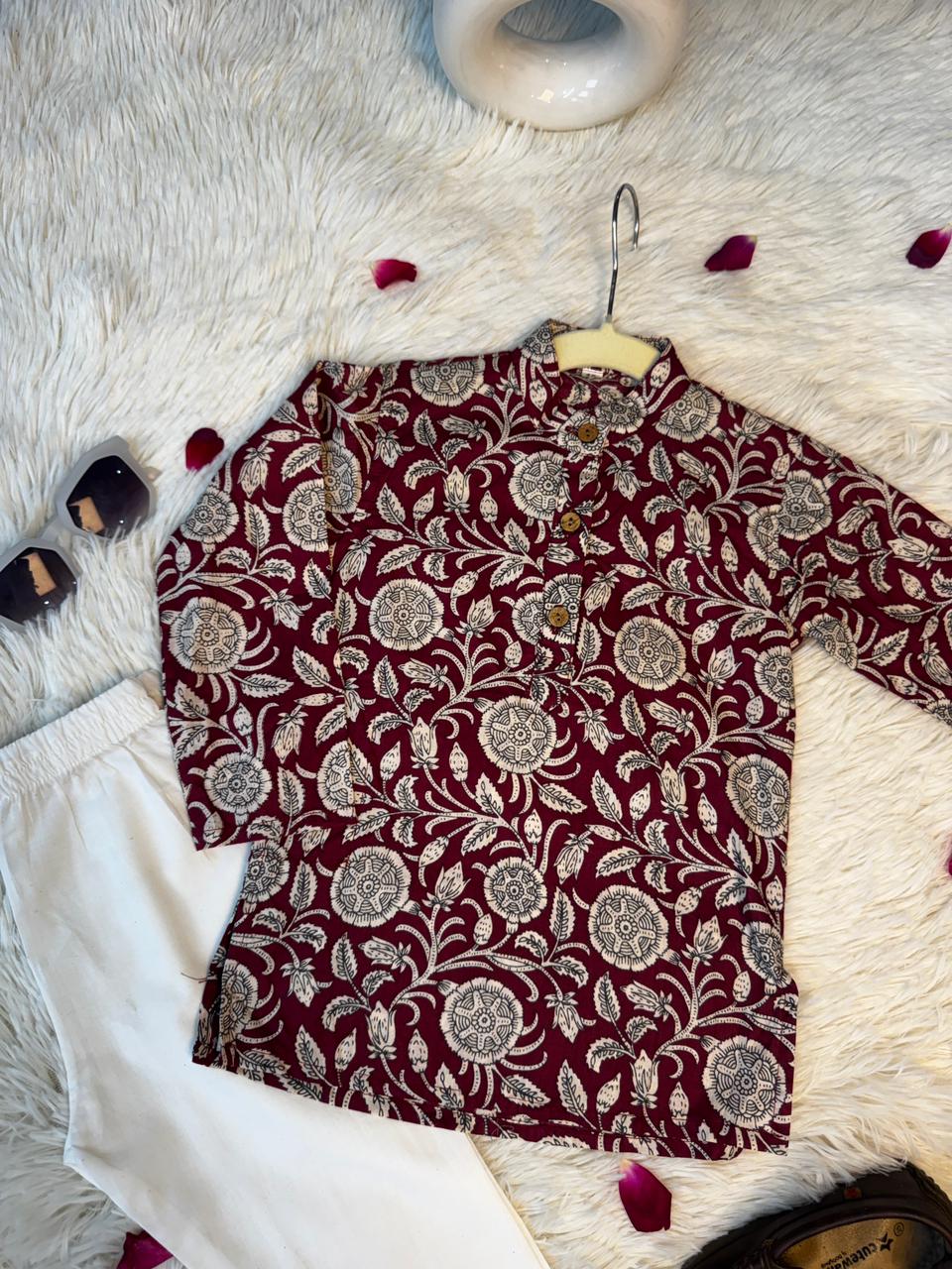 kurta pajama flower print cherry