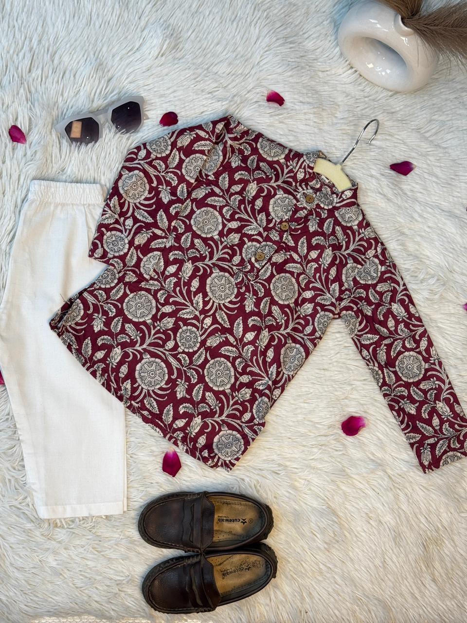 kurta pajama flower print cherry