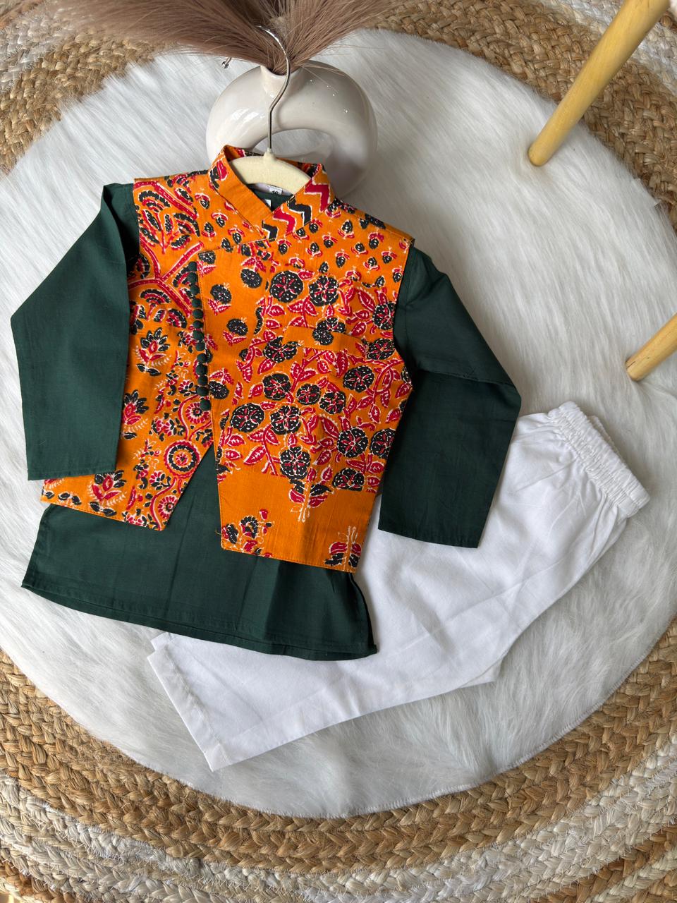 Cotton Side cut kurta pajama jacket