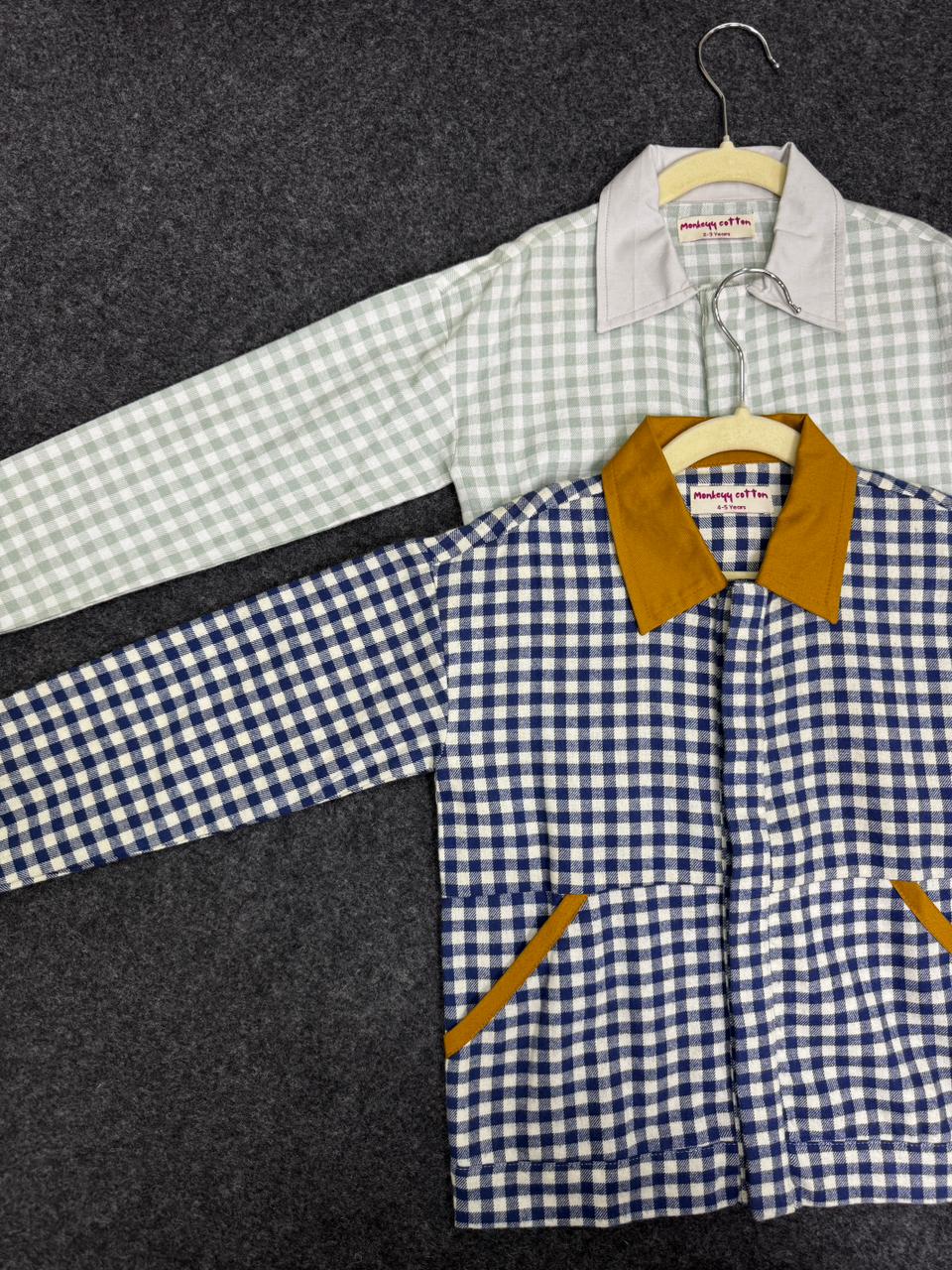 Woven check jacket White & Blue