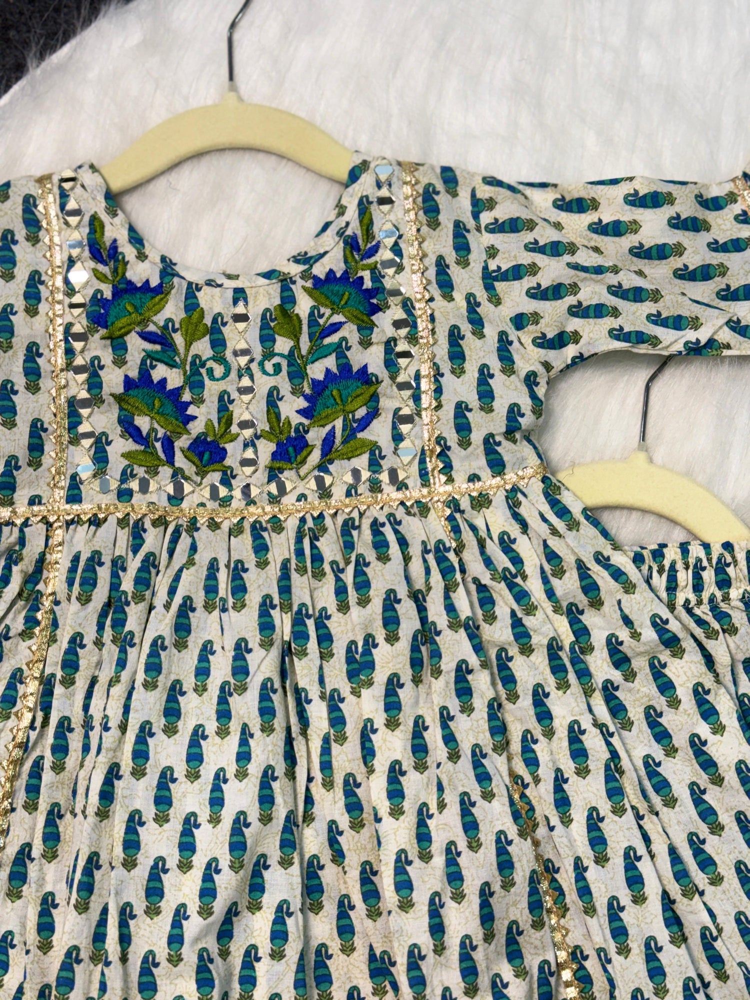 Peacoke print mirror work sharara