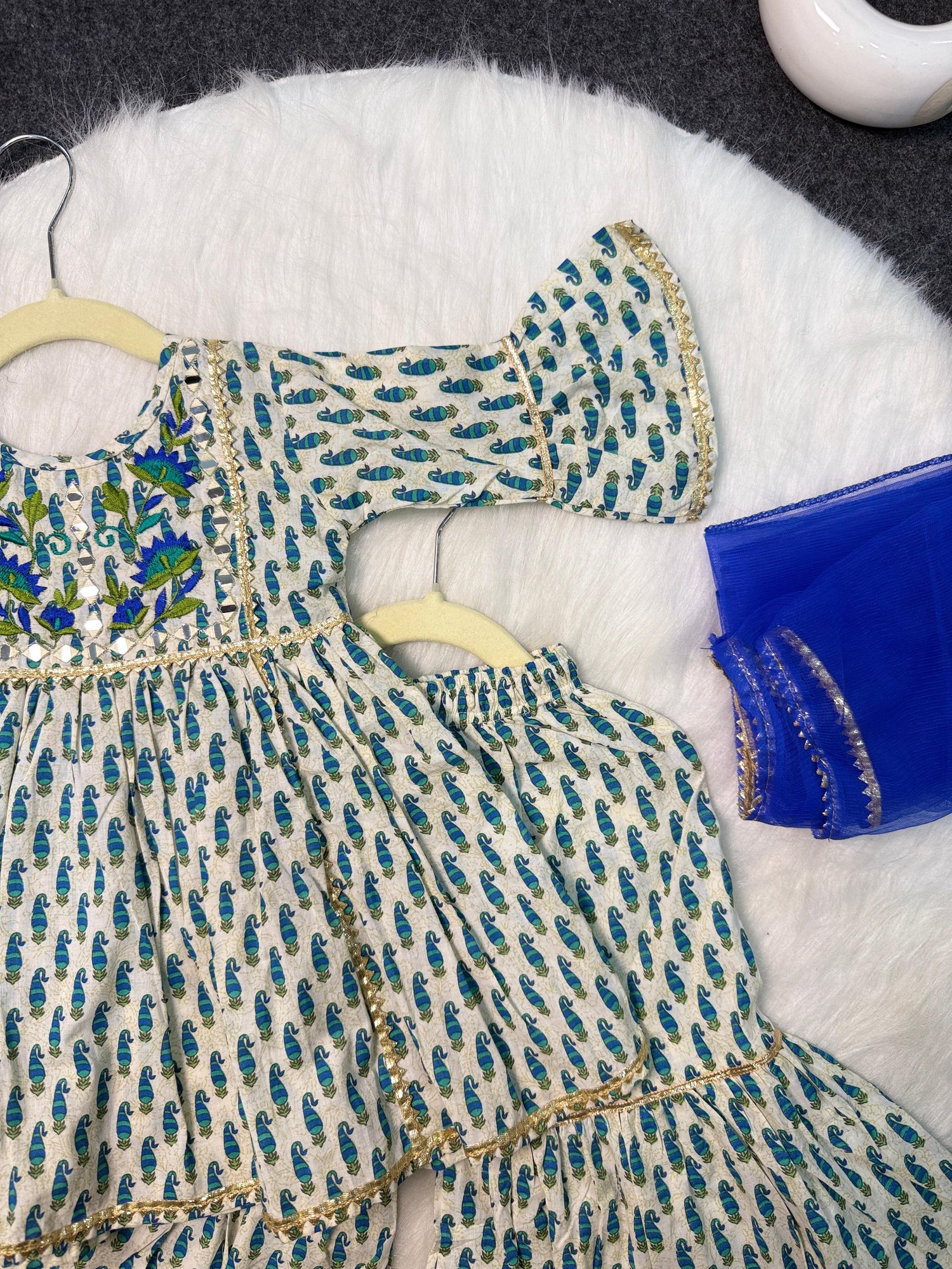 Peacoke print mirror work sharara