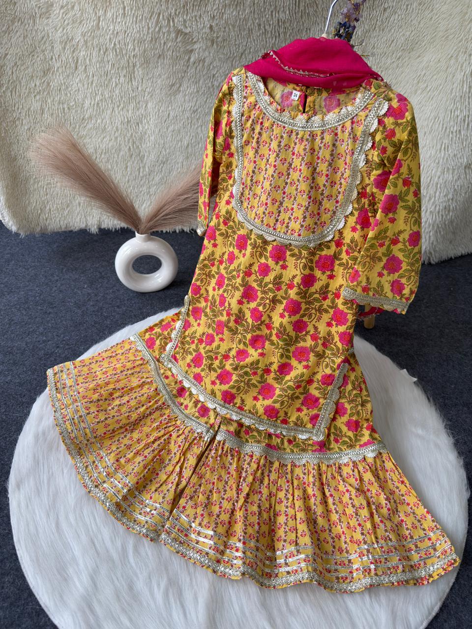 Cotton Straight flower print sharara set