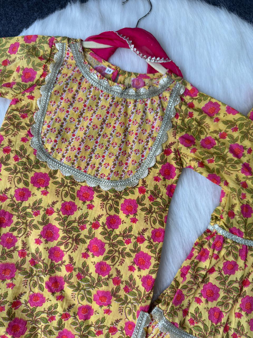 Cotton Straight flower print sharara set