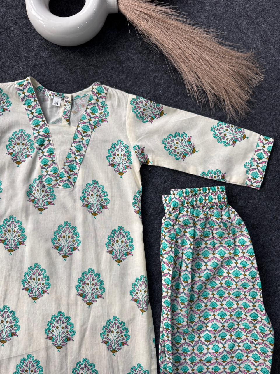 Straight kurti with green flower print