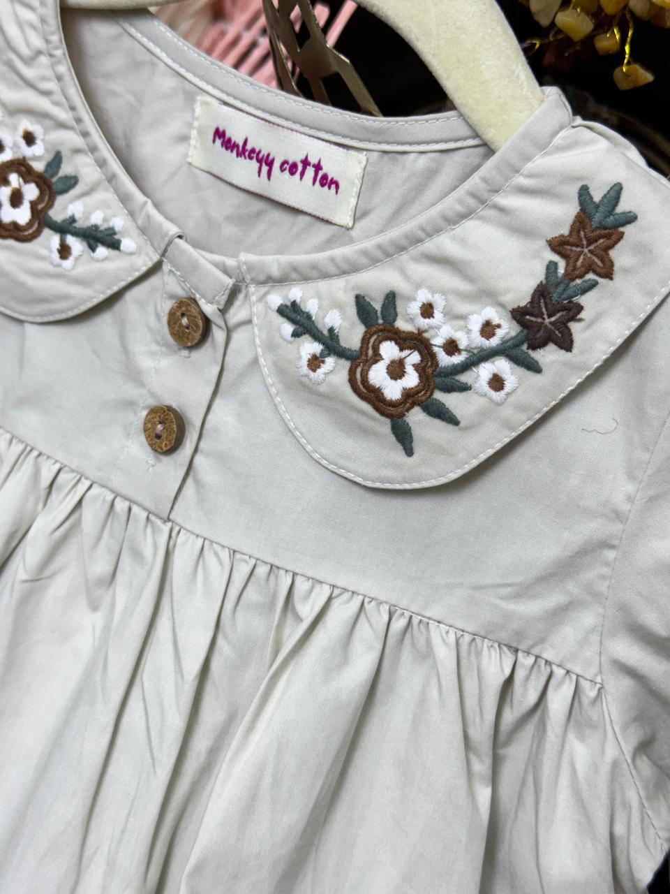 Vintage frock with neck embroidry grey