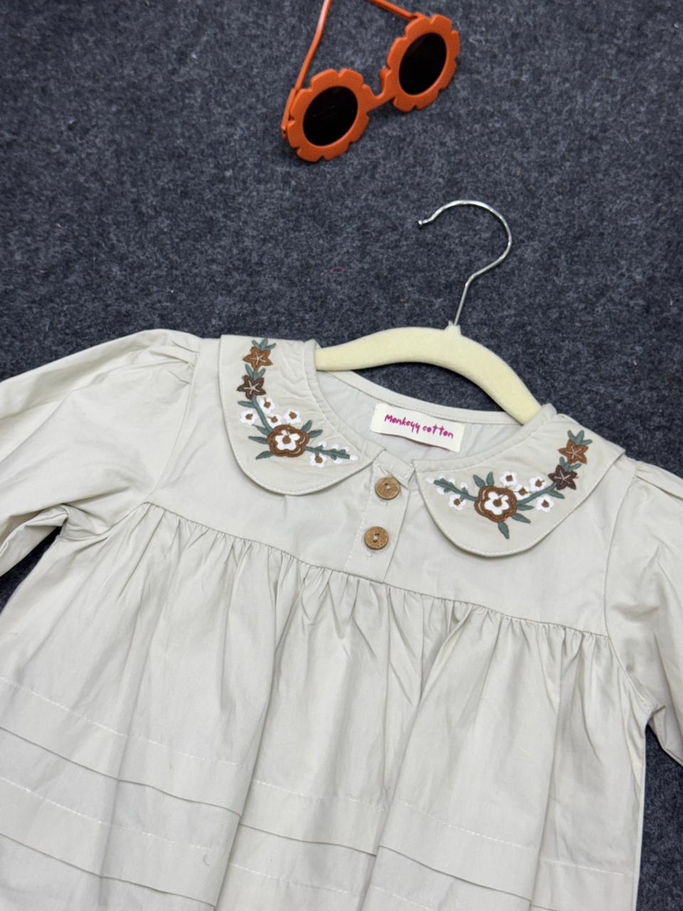 Vintage frock with neck embroidry grey