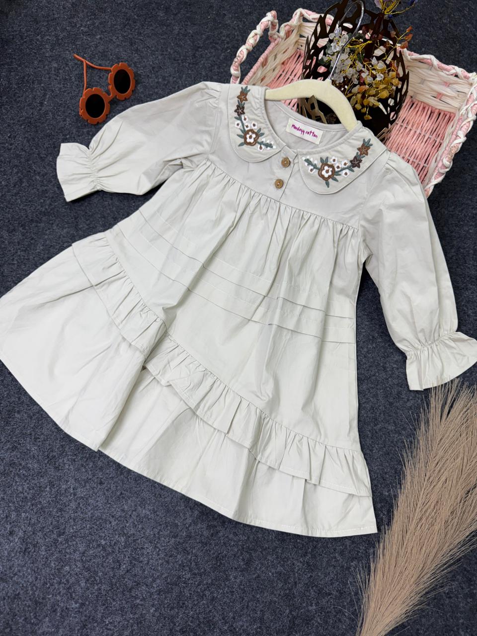 Vintage frock with neck embroidry grey