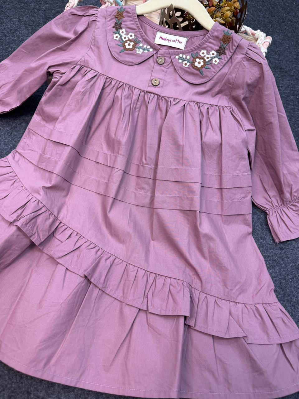 Vintage frock with neck embroidry purple