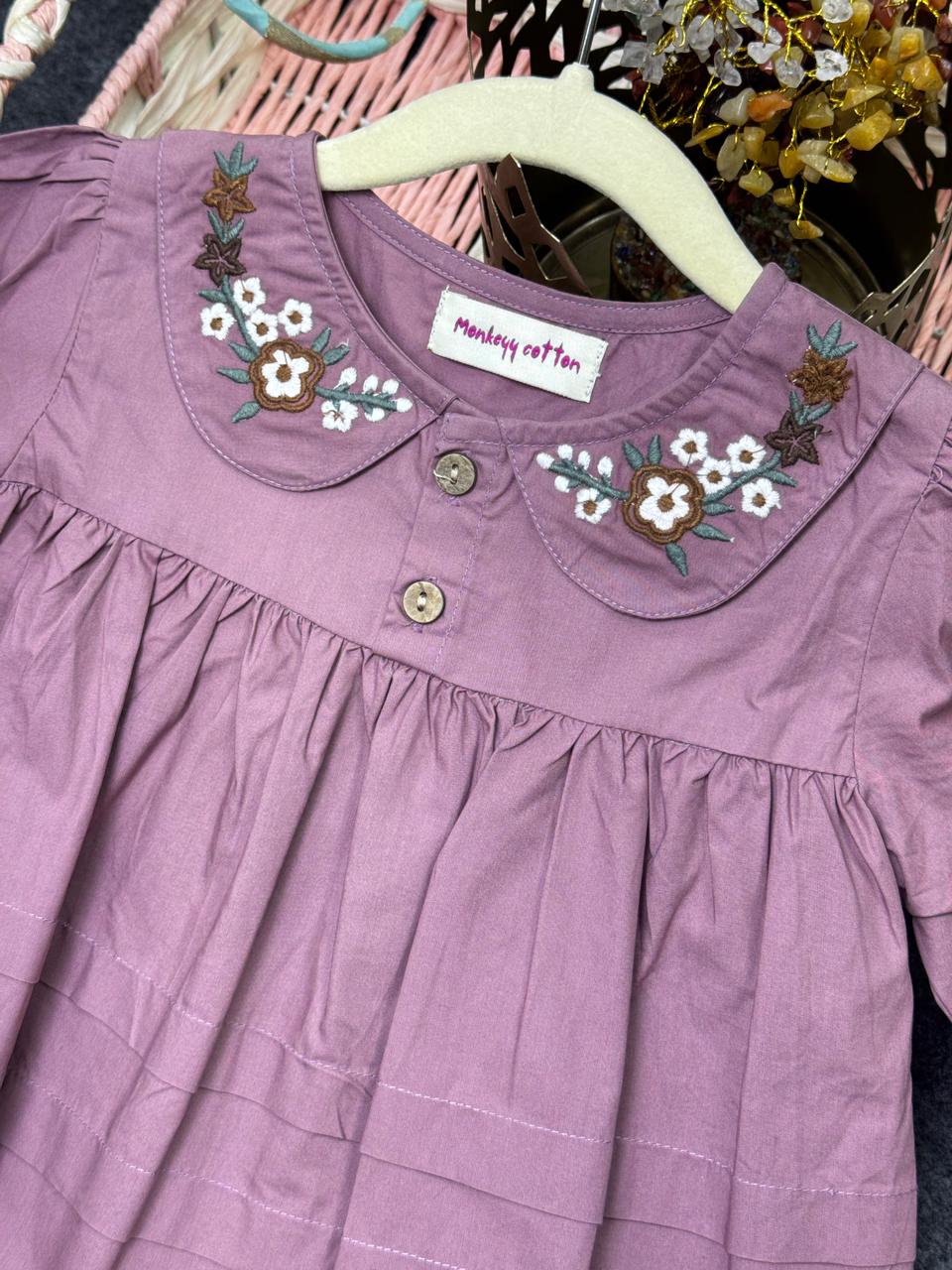 Vintage frock with neck embroidry purple