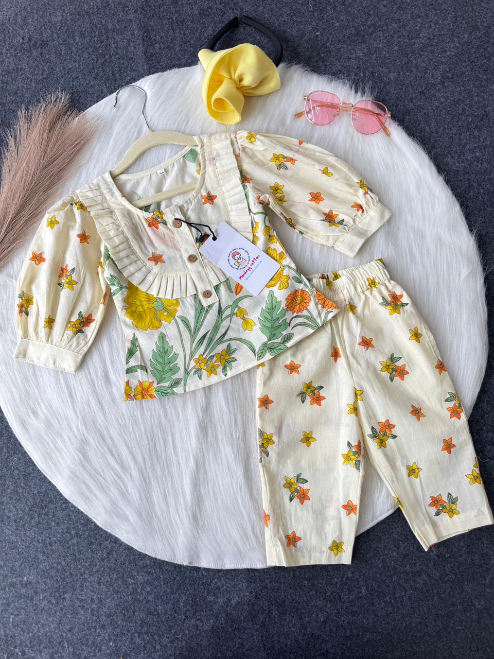 Cotton Yellow flower print co-ord set