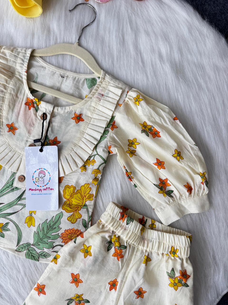 Cotton Yellow flower print co-ord set