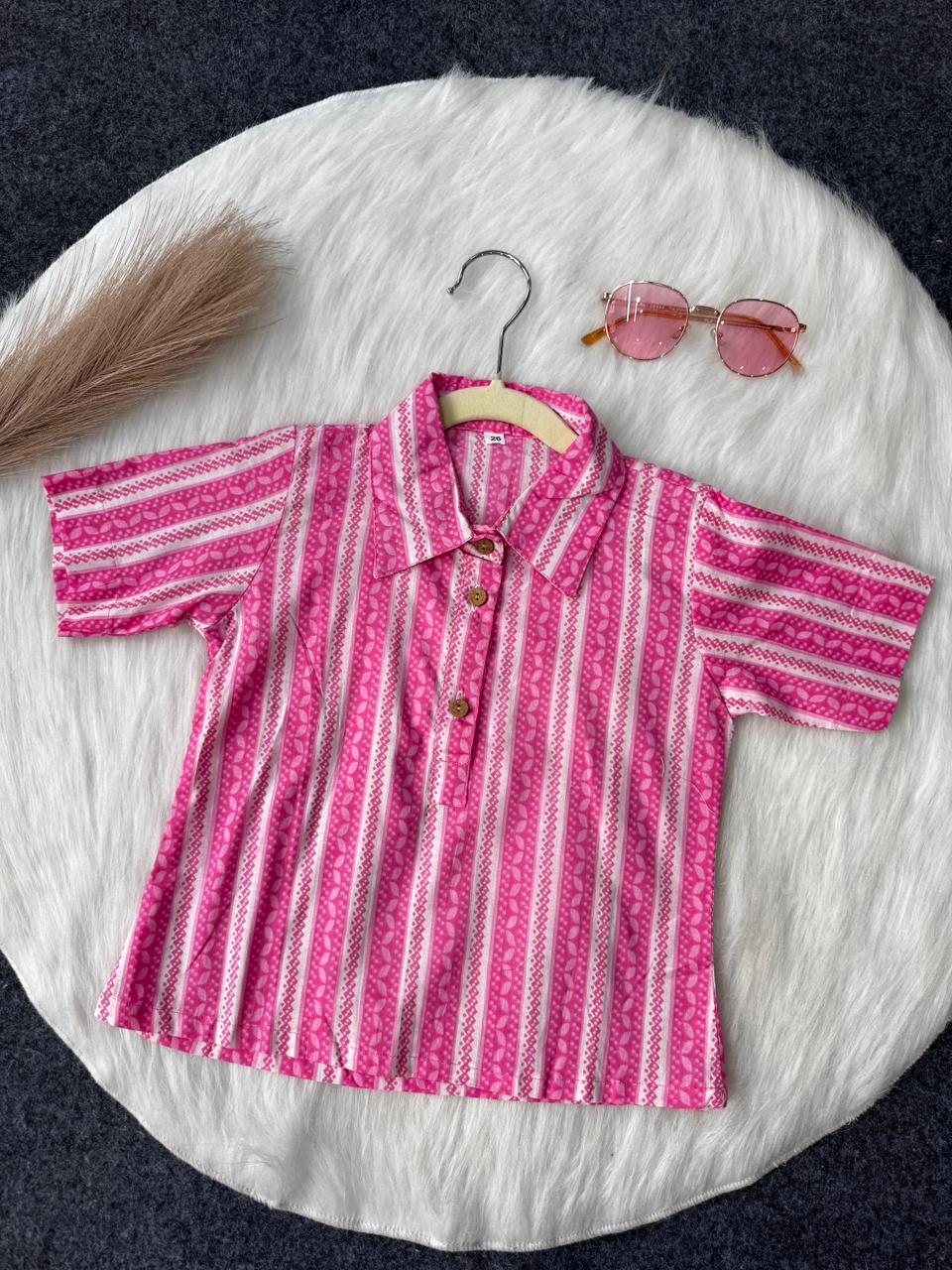 Cotton Pink and white half shirt co-ord set