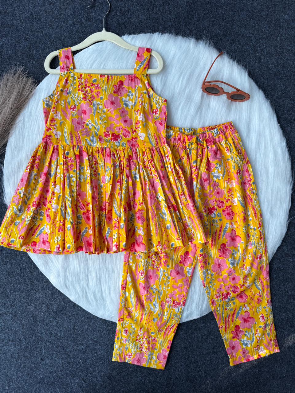 Cotton Sleevless Co-ord set Yellow