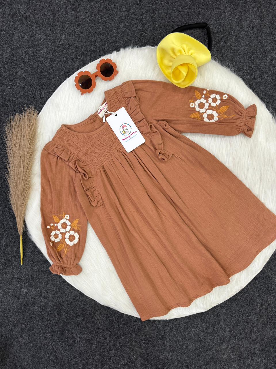 Brown frock muslin with embroidry