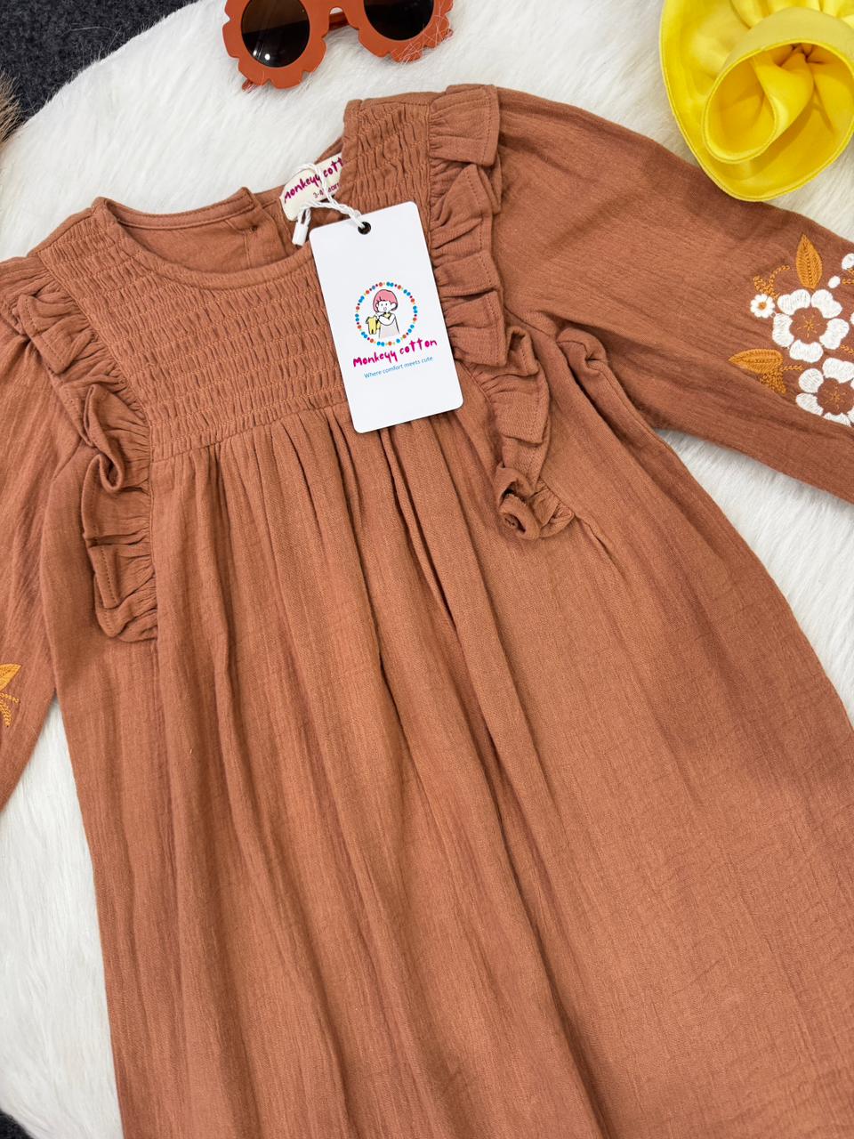 Brown frock muslin with embroidry