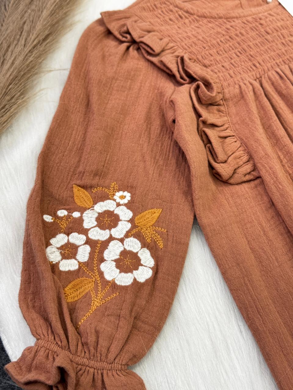 Brown frock muslin with embroidry