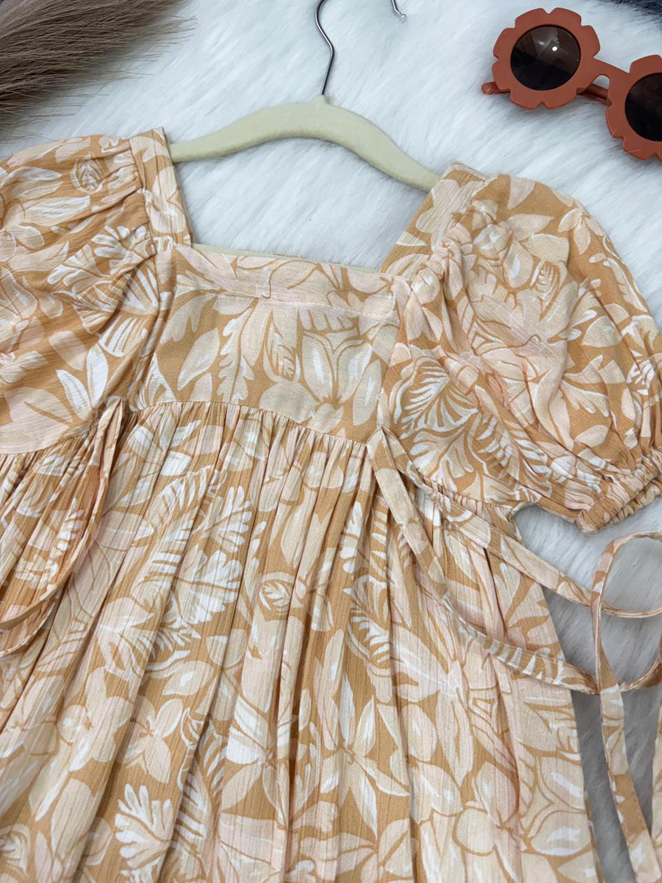 Muslin frock flower print beige