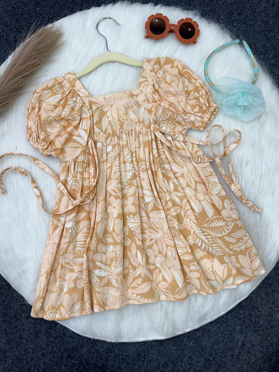 Muslin frock flower print beige