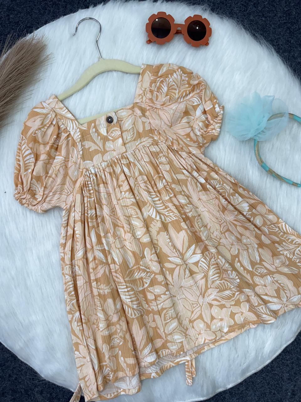 Muslin frock flower print beige