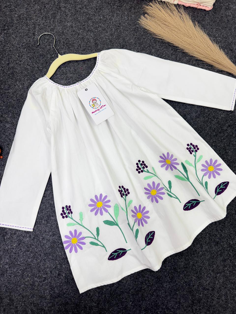 White frock with hand embroidry