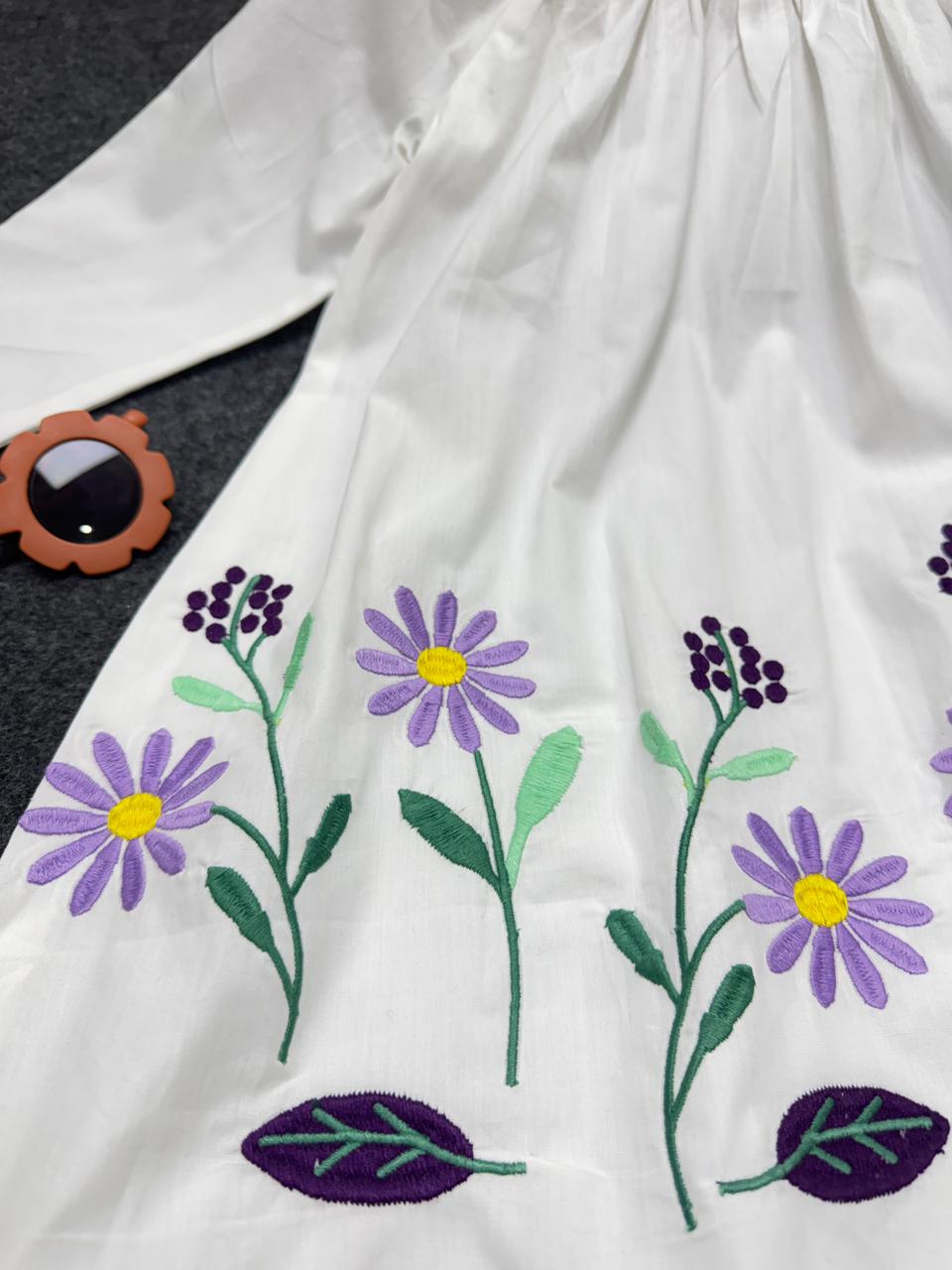 White frock with hand embroidry