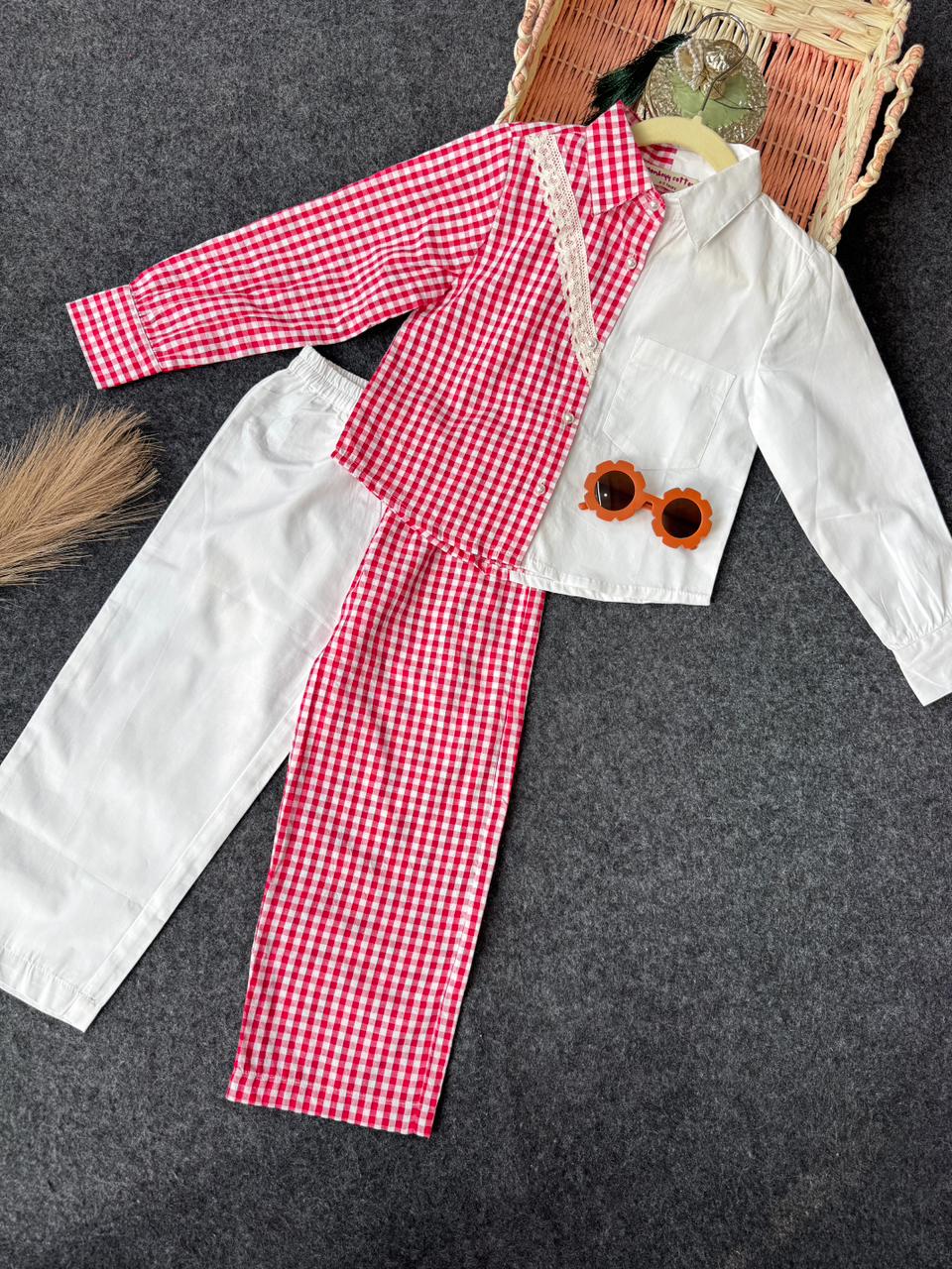 designer red check co-ord set