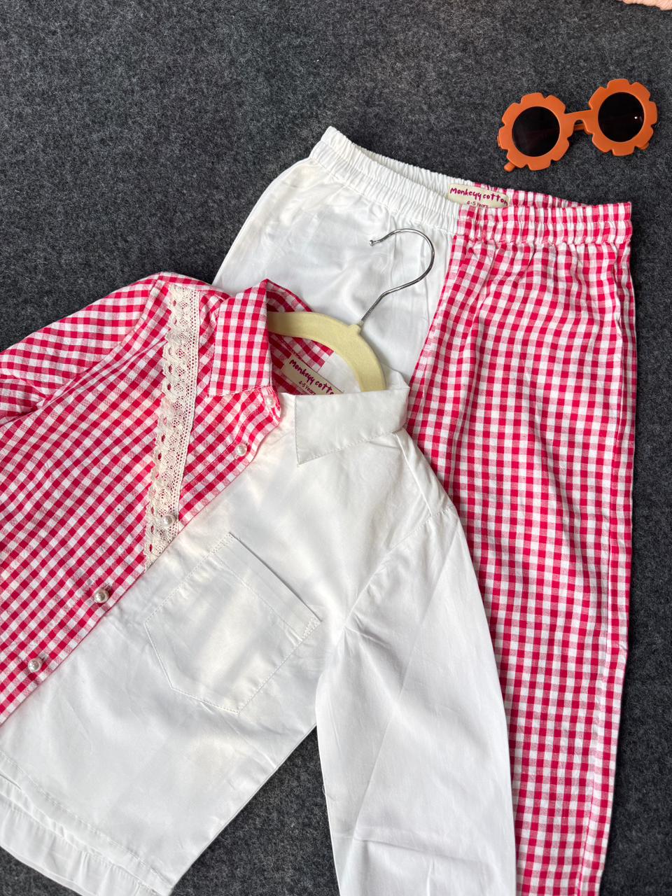 designer red check co-ord set