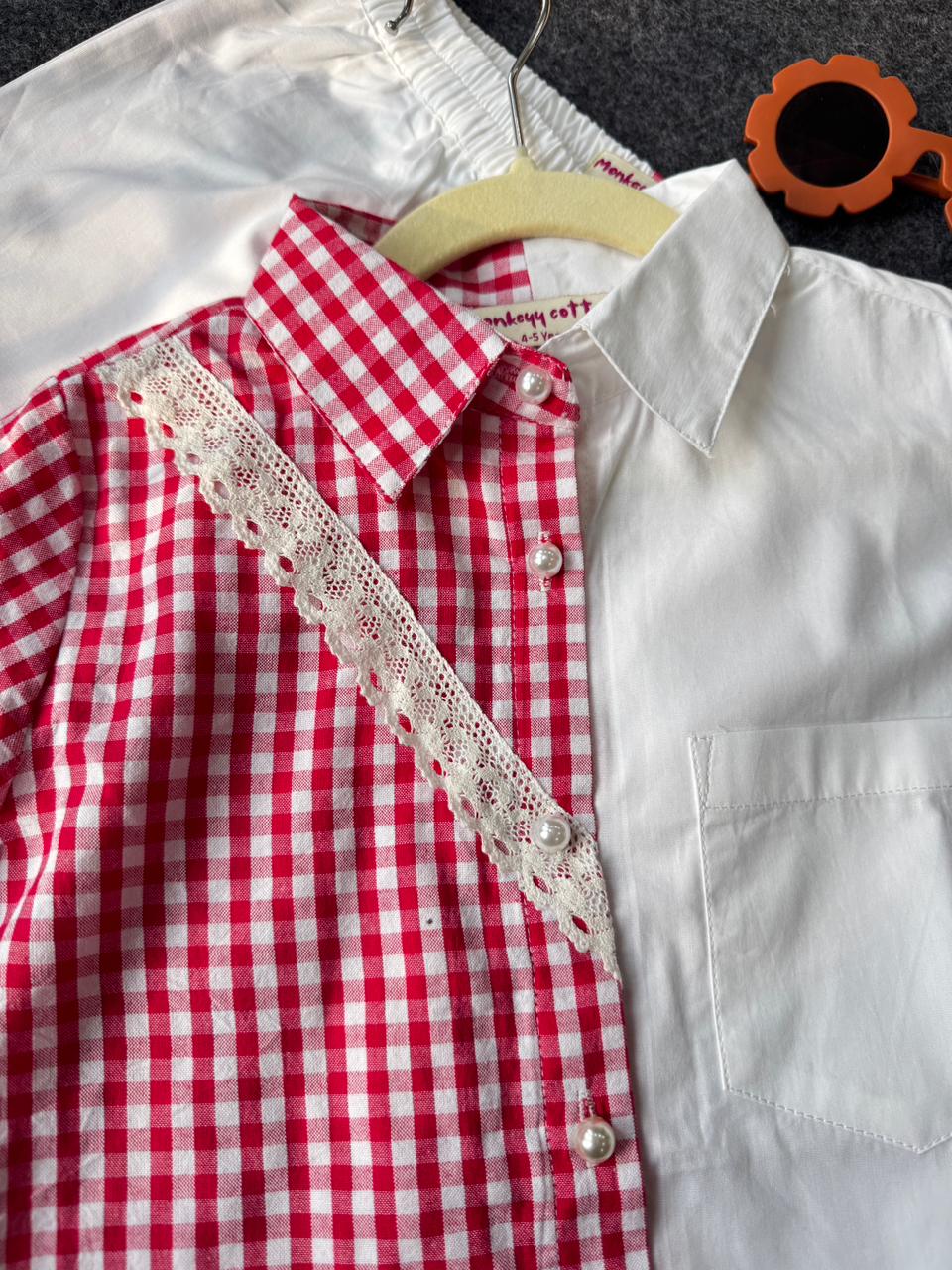 designer red check co-ord set