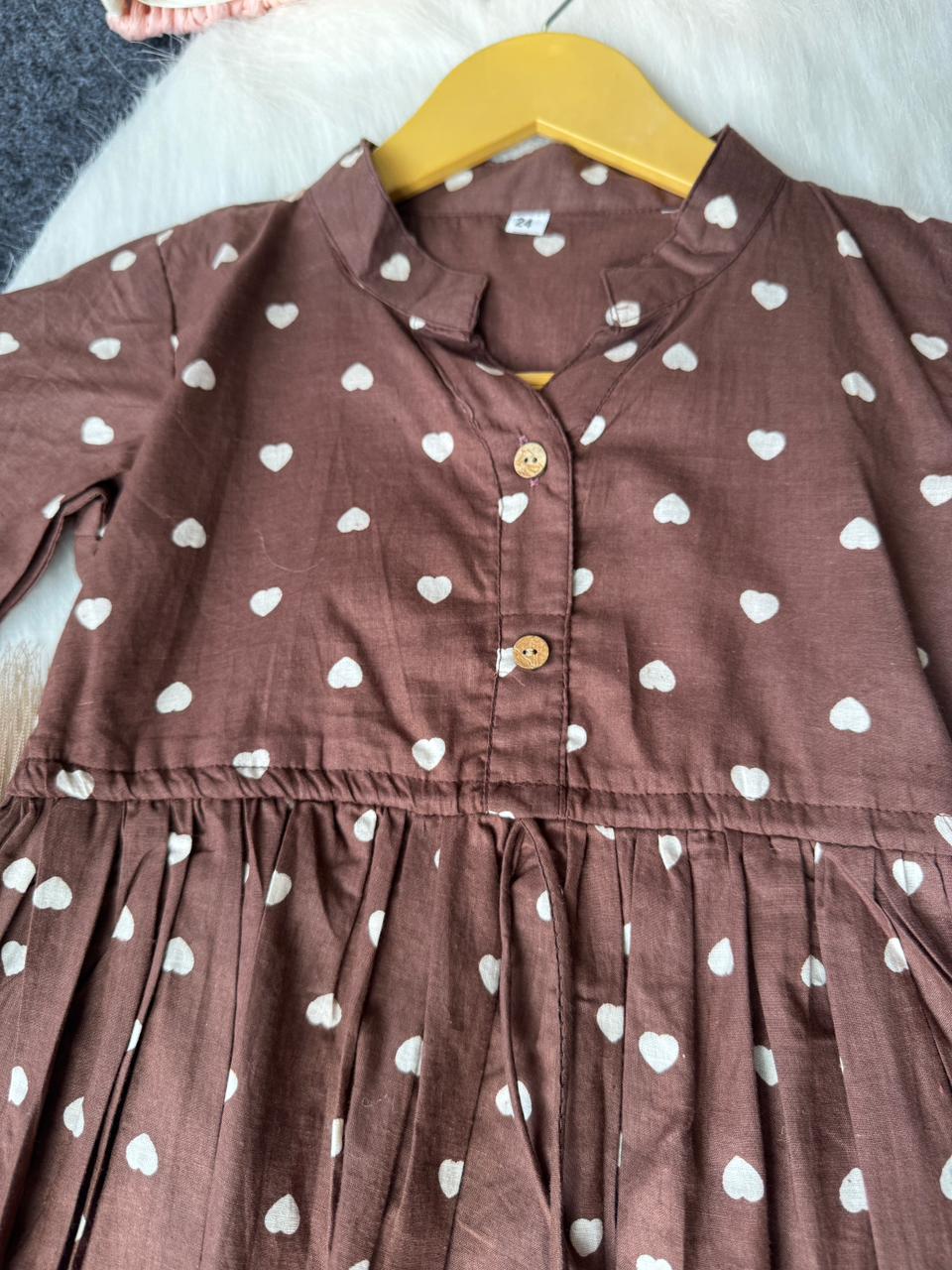 Cotton choclate colour small heart print co-ord set