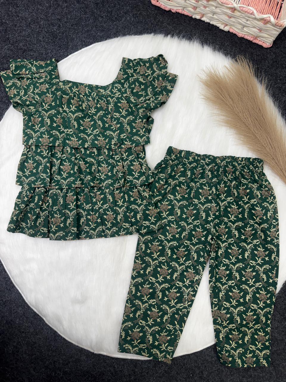 Cotton frill top co-ord set green